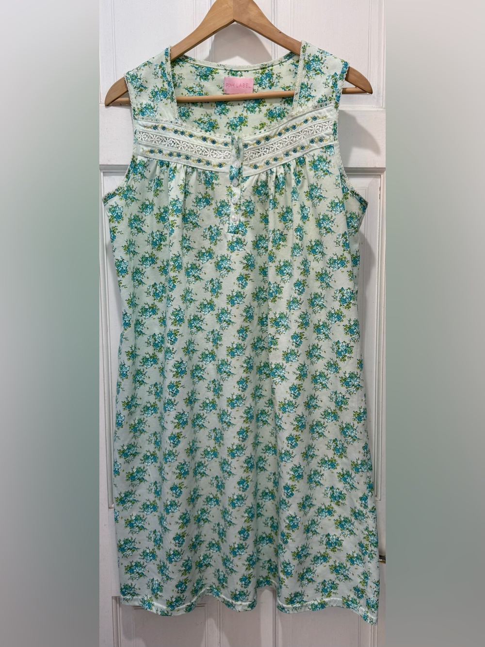 Pink Label Floral Sleeveless Nightgown Mint Green & Blue Size Large